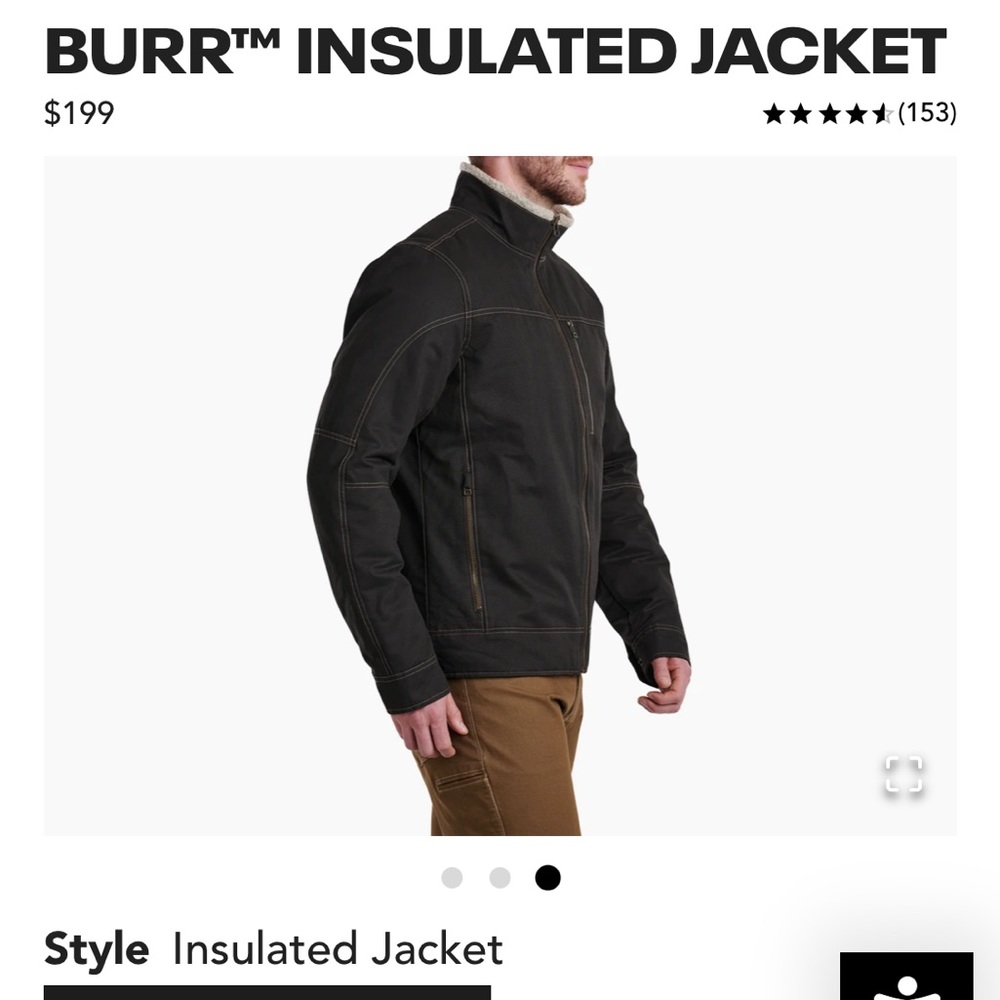 Kuhl mens medium insulated and lined Burr jacket in espresso color